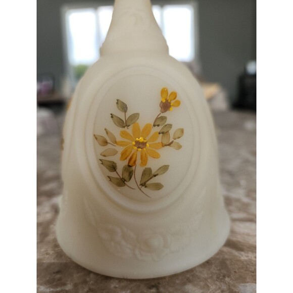Fenton Satin Custard Glass Bell, Signed By Artist, 6 1/2" - Picture 2 of 4